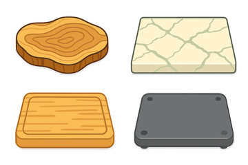 Four assorted kitchen cutting boards and serving platters
