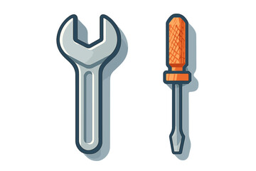 Wrench and screwdriver tools icon set isolated on white background