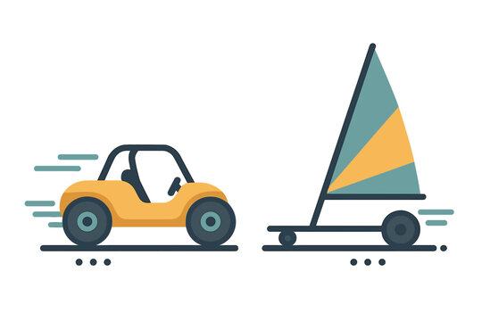Fast yellow buggy car and sailboat on wheels concept design