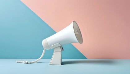 White megaphone on a pink and blue background