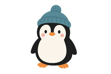 Charming baby penguin character wearing a blue knit winter hat