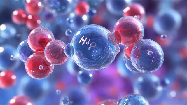 Futuristic 3D Molecule Visualization in Blue-Purple Background