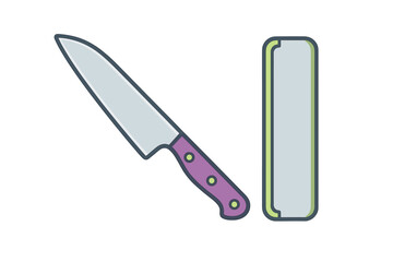 Set of magnetic knife holder and chef knife icons
