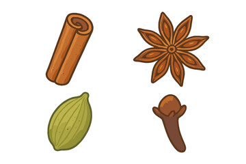 Assortment of whole baking spices including cinnamon, star anise, cardamom, and cloves