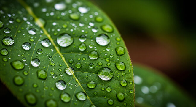 green leaf with water drops - Powered by Adobe
