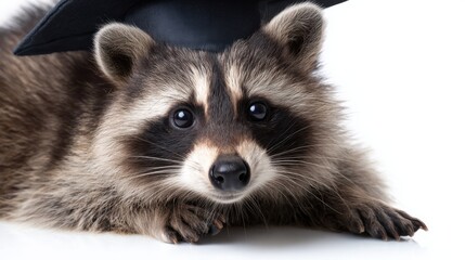 Obraz premium Raccoon wearing a graduation cap celebrates academic achievement in a bright setting