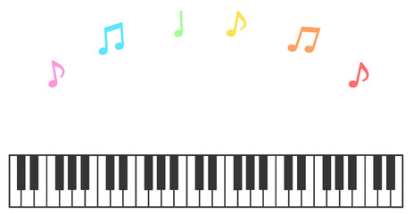 ピアノ鍵盤と音符のかわいいイラスト