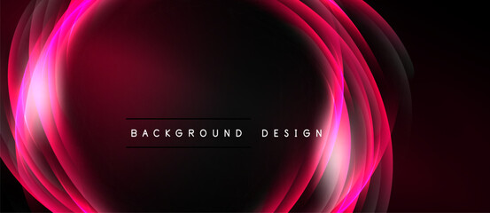 Abstract design features glowing pink layers over black background. Text reads background design. Modern, minimalist aesthetic.