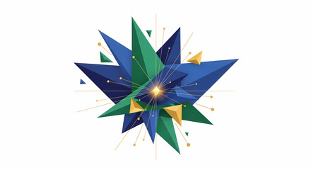 Abstract Geometric Starburst with Blue and Green Facets.