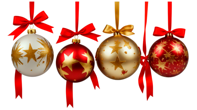 red christmas balls with ribbon