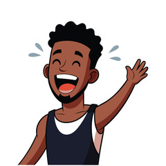 Joyful Cartoon Man Waving and Laughing Vector Illustration