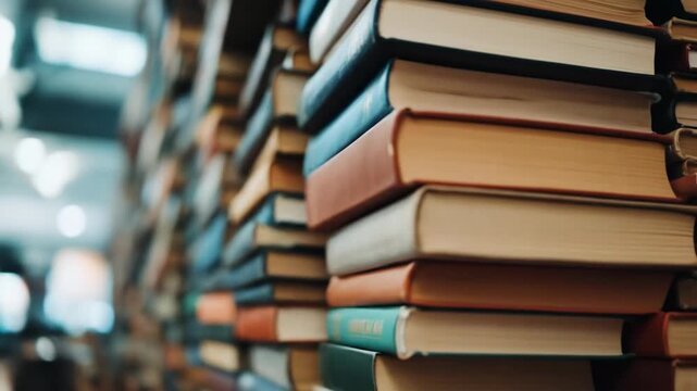 Stacked bookshelf library knowledge education learning information collection reading study research archive abundance literature culture