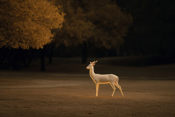 majestic deer with augmented reality antlers illuminated by glowing digital lines stands proudly