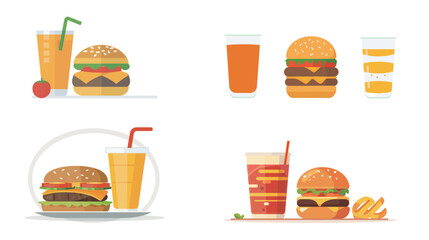Sleek colorful flat design hamburger and juice illustration