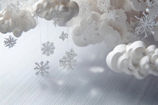 Whimsical winter wonderland with falling snowflakes and soft clouds creating a dreamy and magical atmosphere - Powered by Adobe