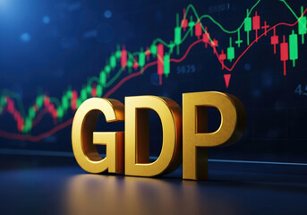 Gross domestic product GDP stock market chart with green and red lines, financial analysis, investment trends, profit potential, and success in finance and banking
