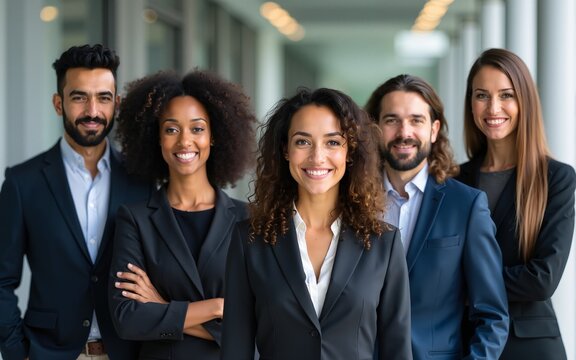 portrait shot diverse group of business professionals Modern multi ethnic business team standing and looking at camera,ai generate. High quality