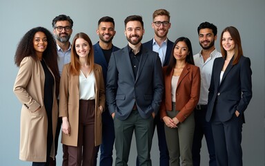 portrait shot diverse group of business professionals Modern multi ethnic business team standing and looking at camera,ai generate. High quality