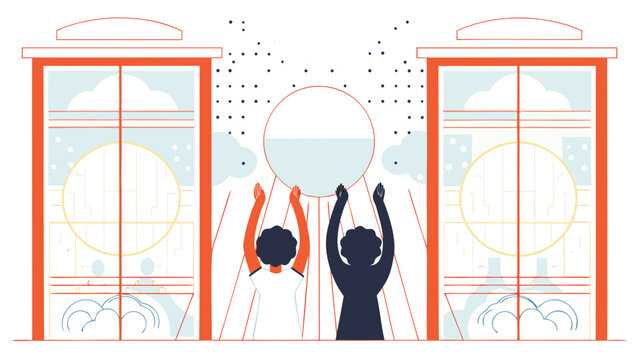 Abstract geometric shapes in vibrant colors creating a modern and minimalist composition with a sense of balance and support ideal for graphic design and branding