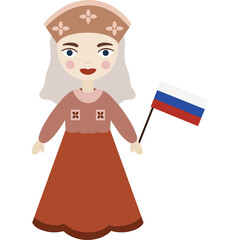 Traditional Russian Woman Wearing Folk Costume Holding Russian Flag Transparent Background
