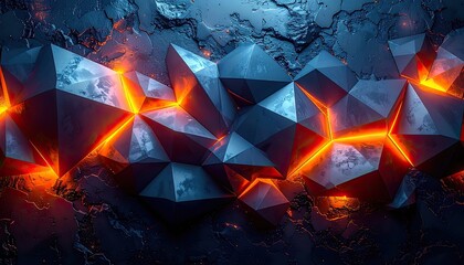 Abstract Geometric Wall with Glowing Orange Lines - Modern Digital Art Background for Tech, Gaming, or Futuristic Concepts
