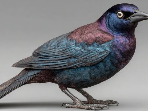 Colorful bird perched with vibrant feathers in a studio setting showcasing unique features and details, captured in close-up