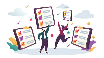 A vibrant and playful digital illustration depicting a diverse business team joyfully floating and interacting in a modern abstract space representing collaboration and innovation