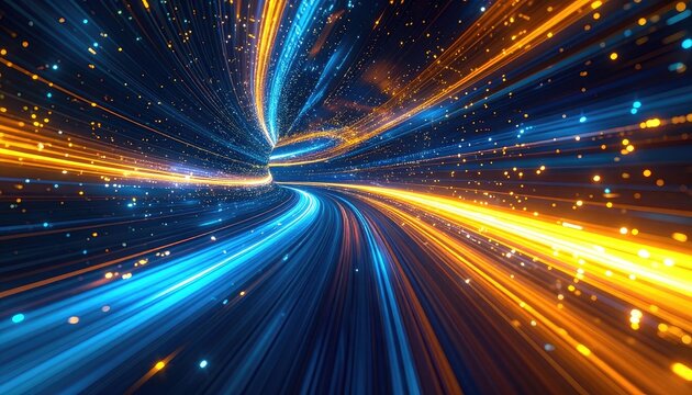 Abstract Light Trails: Dynamic Energy Flow, Futuristic Tunnel, Digital Art, Speed, Technology, Vibrant Colors, Motion Blur