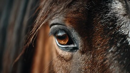 Close-up of a horse's eye showcasing detailed texture and color in natural light