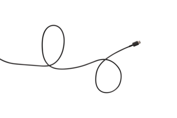 USB Type-C cable isolated on a transparent PNG. Ideal for concepts related to business technology, data transfer, connectivity and fast charging for modern devices.