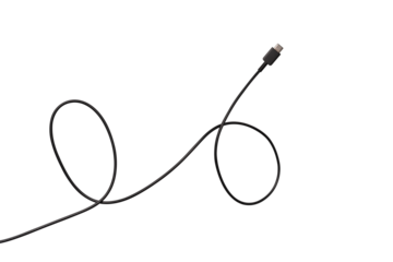 USB Type-C cable isolated on a transparent PNG. Ideal for concepts related to business technology, data transfer, connectivity and fast charging for modern devices.