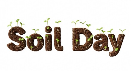 Soil Day Celebration: Celebrate World Soil Day with this vivid image of the word Soil Day crafted from rich, earthy soil, adorned with delicate sprouting plants that bring the message to life.