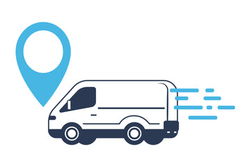 A delivery van in a minimalist style rides fast to its destination. Vector illustration.