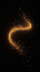 Golden swirling particle trail forming glowing abstract motion shape on dark vertical background.