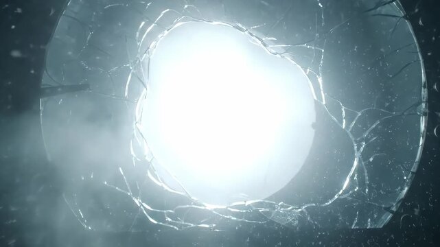 Subsurface reactor core begins fracturing with initial light leak. Containment structure cracks progressively underwater. Animated sci-fi sequence of nuclear breach and glowing energy escape in deep