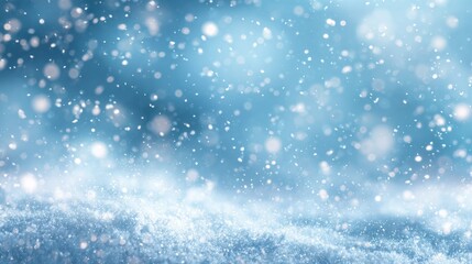 Obraz premium An ethereal winter scene featuring gently falling snowflakes, creating a serene and magical atmosphere against a soft blue backdrop.