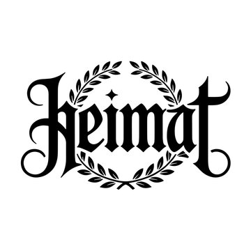 Heimat logo showcasing a bold and intricate design with sharp, dynamic and gothic lettering in a dark style