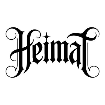 Heimat logo showcasing a bold and intricate design with sharp, dynamic and gothic lettering in a dark style