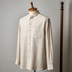 An elegant linen shirt featuring a refined mandarin collar