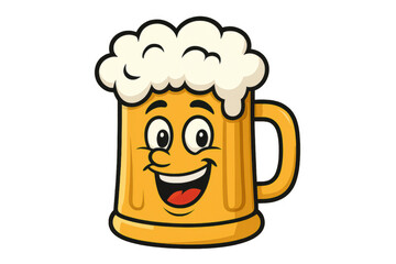 Beer mug cartoon character mascot smiling and celebrating, showing happiness and fun, transparent background illustration