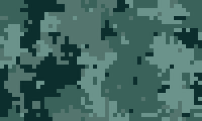 Abstract digital camouflage pattern in muted greens and blacks. Ideal for backgrounds, textures, or militarythemed designs.  Evokes a sense of concealment and mystery.