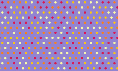Vibrant purple background adorned with a playful polka dot pattern in cheerful hues of red, orange, and cream. This cheerful, repeating design is perfect for textiles, websites, packaging, and more.