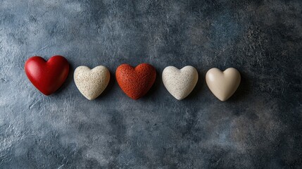 Obraz premium Five Stone Hearts in a Row.