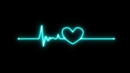 Neon heartbeat icon. heart with heartbeat icon illustration. Glowing neon heart cardiogram line.
