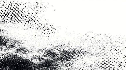 A black and white abstract image featuring a gradient of dots and textures, creating a dynamic visual flow.