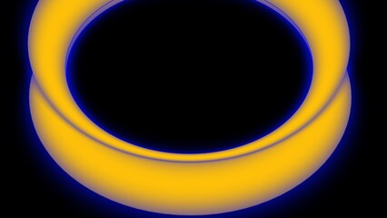 A glowing yellow ring with a vivid blue aura forms a bright, abstract circular shape against a black background, creating a modern and futuristic visual effect.