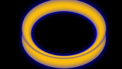 A glowing yellow ring with a soft blue aura floats against a dark background, creating a vibrant, futuristic, and luminous abstract design.
