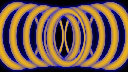A vibrant sequence of glowing yellow rings forms a seamless tunnel-like pattern, illuminated by a blue aura. The abstract design creates a sense of depth, motion, and futuristic energy against a dark 