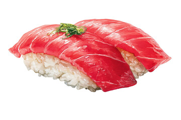 watercolor illustration of tuna nigiri sushi, bright red maguro slice, soft watercolor texture | transparent png