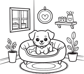 Cute Dog in Bed with a Bone in a cozy room